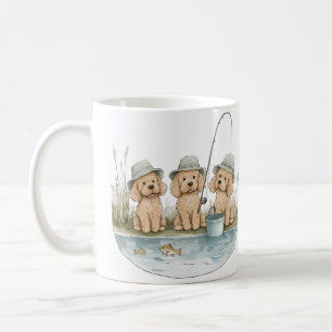 Caneca De Café Cães Goldendoodle Pescando