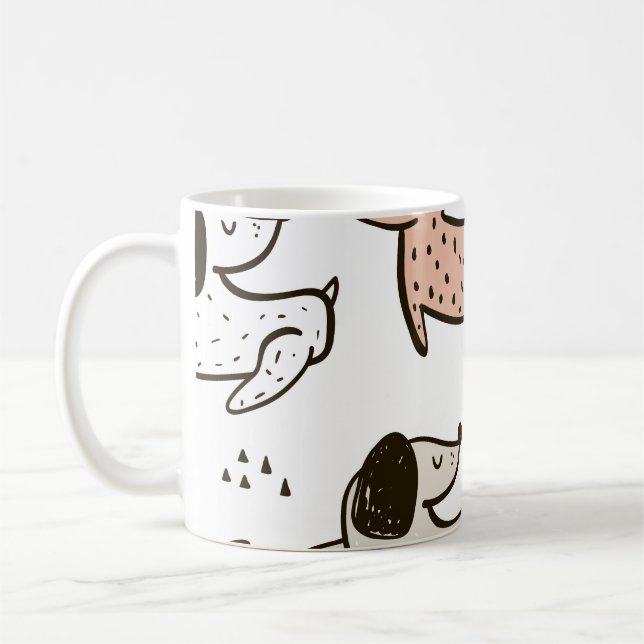 Caneca De Café Cães infantis, desenhados à mão, padrão de tendênc (Esquerda)