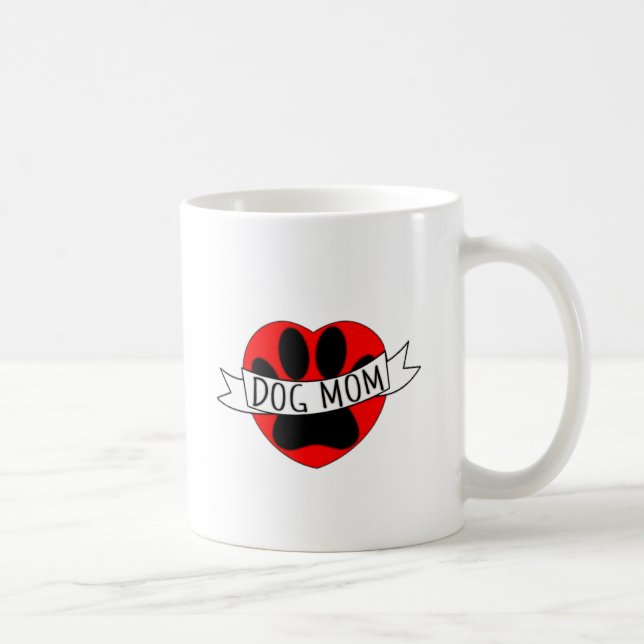 Caneca De Café Cães Mãe Paw E Desenho De Coração Vermelho (Direita)