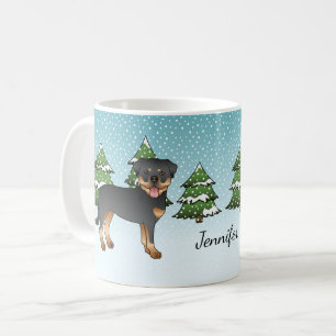 Caneca De Café Cães Negros E Tan Rottweiler Em Uma Floresta De In