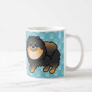 Caneca De Café Cães Pomeranianos Casaco Pretos E Tan Em Azul