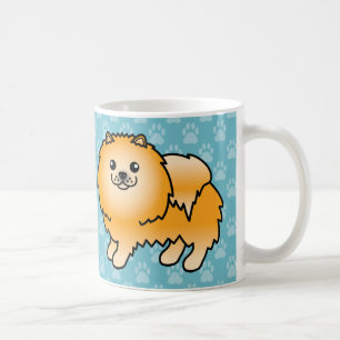 Caneca De Café Cães Pomeranianos De Casaco Laranja Em Azul
