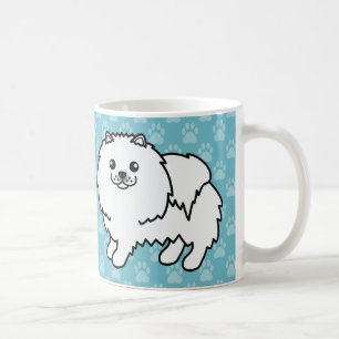 Caneca De Café Cães Pulffy Branco Pomeranianos Em Azul
