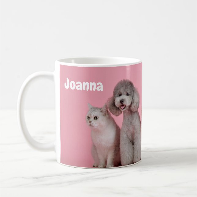 Caneca De Café Cães Rosa e Gatos Nome Editável Personalizado Pet  (Esquerda)
