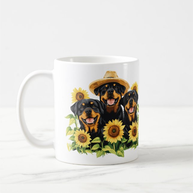 Caneca De Café Cães Rottweiler Cercados Por Girassóis (Esquerda)