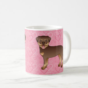 Caneca De Café Cães Vermelhos E Tan Rottweiler Em Corações Rosa