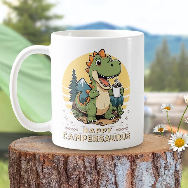 Caneca De Café Café Bebendo Dinossauro Engraçado Acampamento ao a (Criador carregado)