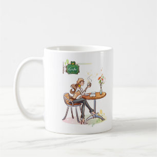 Caneca De Café Café Bebendo feminino em um café bonito