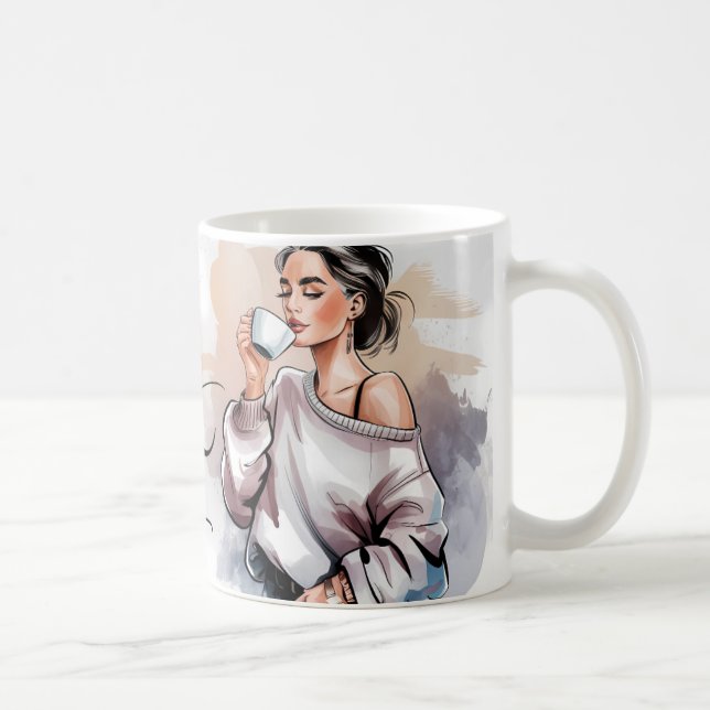 Caneca De Café Café, Caos e Confiança - Aquarela Artística (Direita)