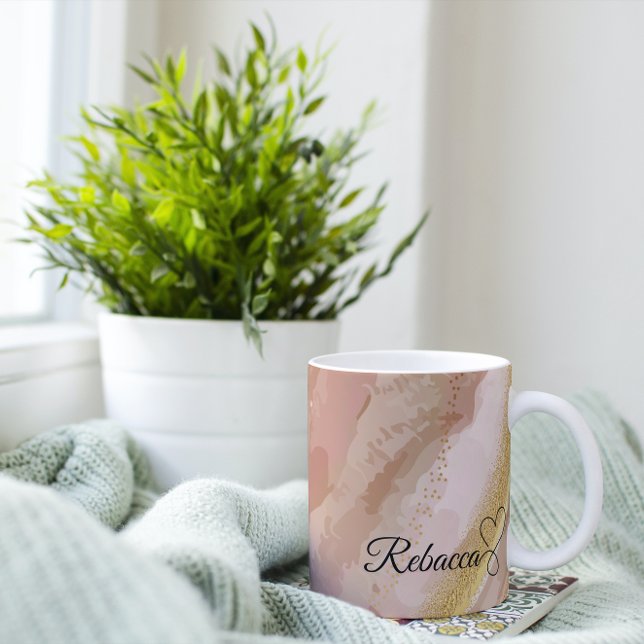 Caneca De Café Café Castanho Personalizado e Dourado Aquarela (Criador carregado)