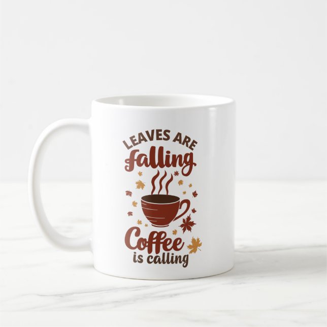Caneca De Café Café Chamando Folhas Caindo Outono (Esquerda)