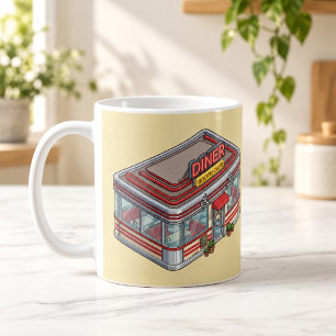 Caneca De Café Café com Banco de Lanchonete Retro Isométrico