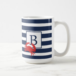 Caneca De Café Café com Listras Azuis Marinho Náuticas e Carangue