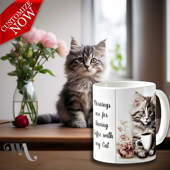 Caneca De Café Café com meu gato (Easy to customize text )