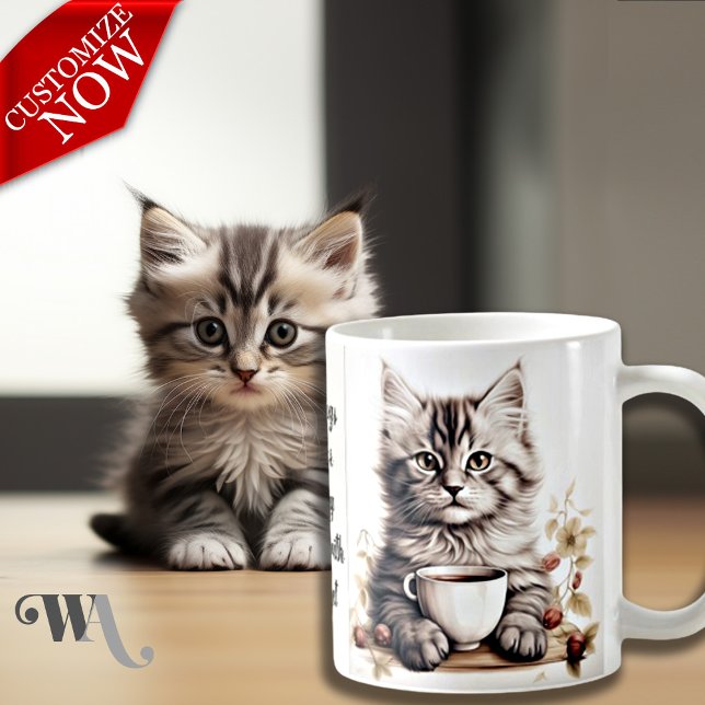 Caneca De Café Café com meu gato (Easy to Customize text )