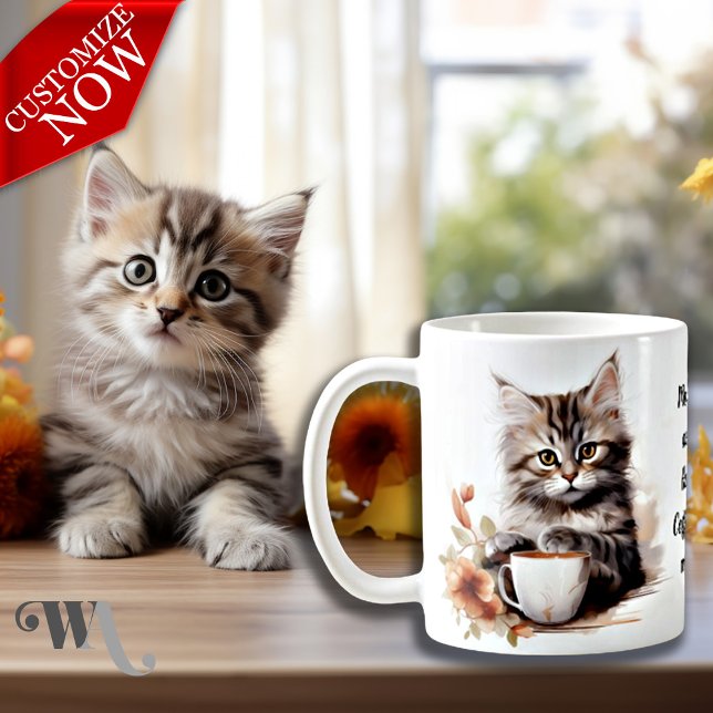 Caneca De Café Café com meu gato (Easy to customize text )