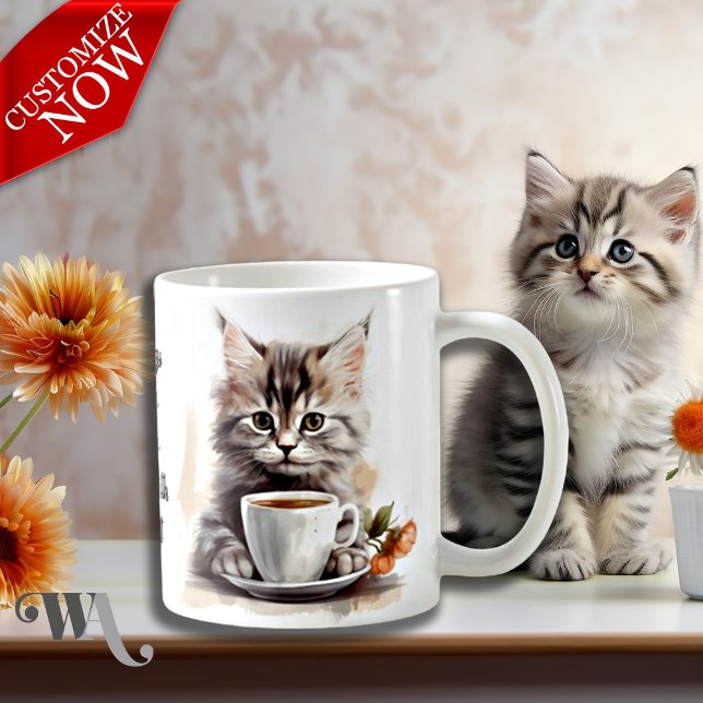 Caneca De Café Café com meu gato (Easy to customize text )