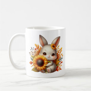 Caneca De Café Café com monograma de coelho sazonal divertido de