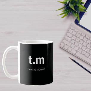 Caneca De Café Café com Monograma Minimalista Elegante Preto e Br