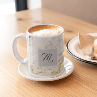 Caneca De Café Café com nome personalizado de mármore preto e bra