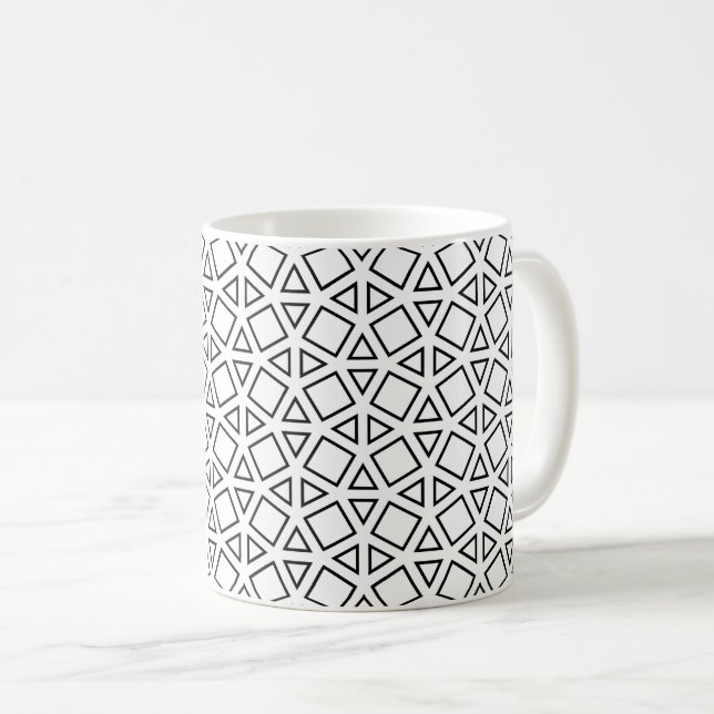 Caneca De Café Café com padrão geométrico de triângulo preto e br (Frente Esquerda)