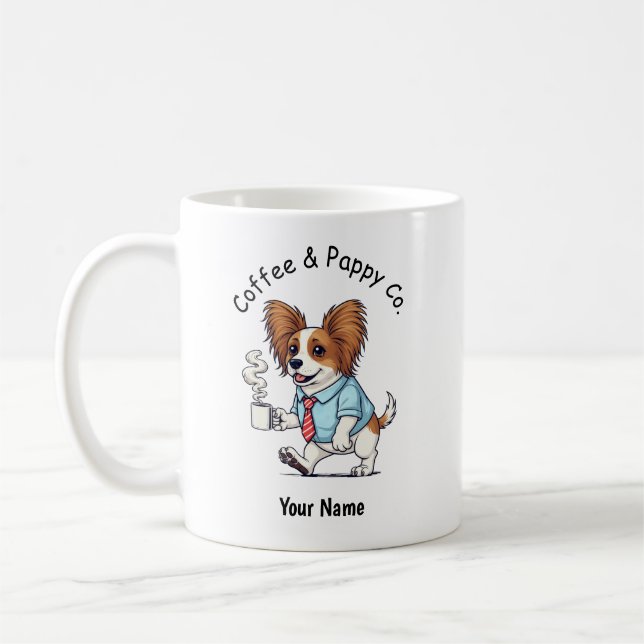 Caneca De Café Café com Terno de Negócios de Cachorro Papillon En (Esquerda)