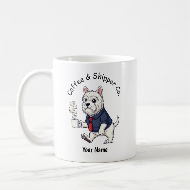 Caneca De Café Café com terno de negócios engraçado do Schipperke (Esquerda)