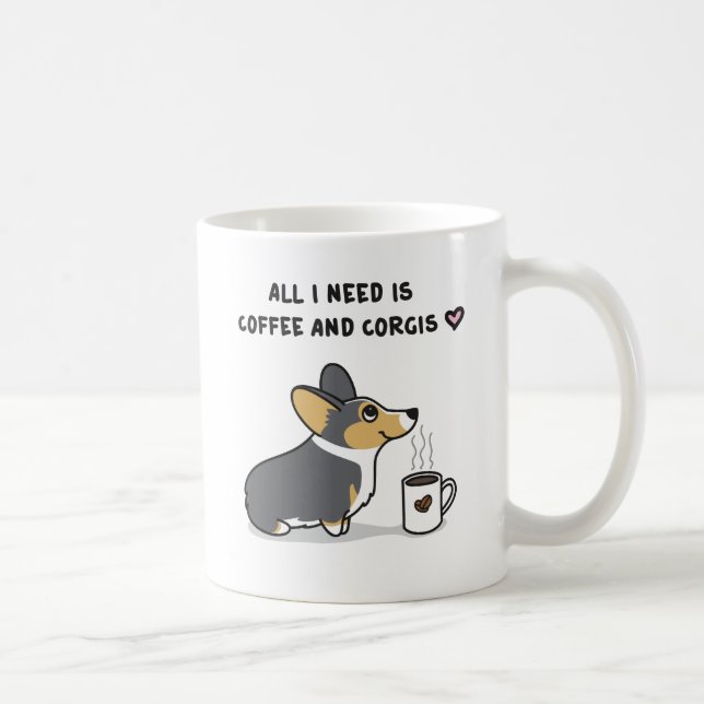 Caneca De Café Café & Corgis [tri2 de cabeça negra] (Direita)