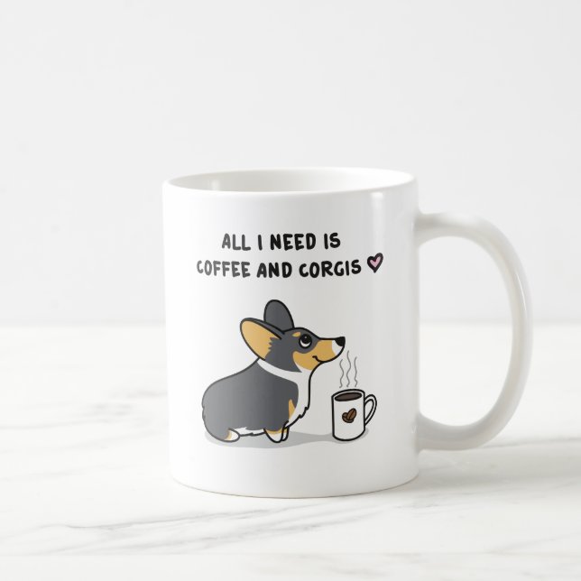 Caneca De Café Café & Corgis [tri de cabeça negra] (Direita)
