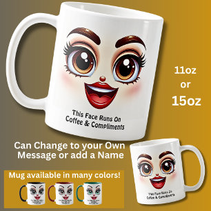 Caneca De Café Café & Cumprimentos, Olhos Fabulosos Rosto Engraça