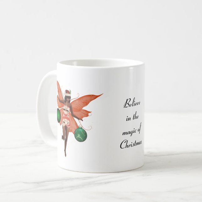 Caneca De Café Café da Fada de Natal Afro-Americana (Frente Esquerda)