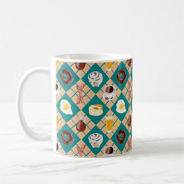 Caneca De Café Café da manhã Comidas Waffle Diamond Xadrez Coffee (Esquerda)