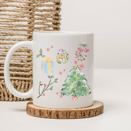 Caneca De Café Café de Férias da Árvore de Natal com Aquarela Mod