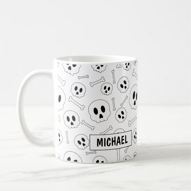 Caneca De Café Café de Halloween de crânios e ossos personalizado (Esquerda)