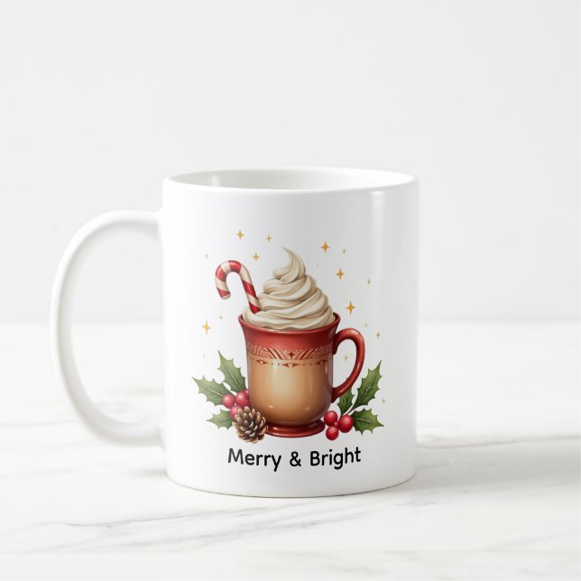 Caneca De Café Café de Natal Alegre e Brilhante (Esquerda)