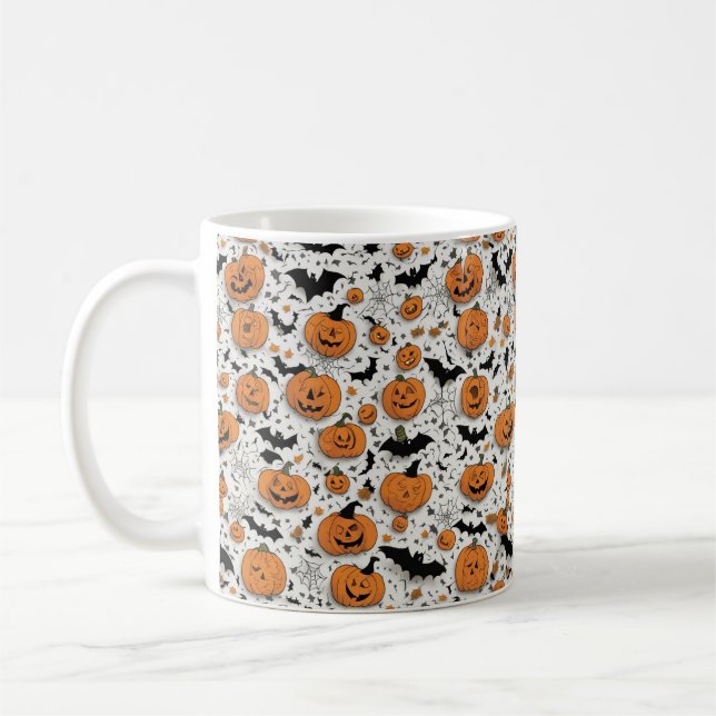 Caneca De Café Café de padrão de Halloween Pumpkins & Bats Divert (Esquerda)