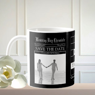 Caneca De Café Café Divulgação Data de Casamento Jornal Preto e B