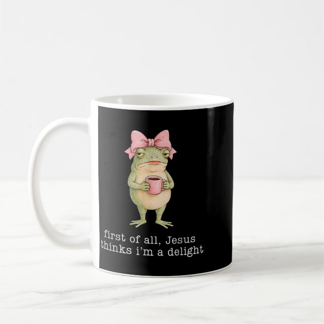 Caneca De Café Café do Sapo Engraçado Primeiro De Jesus Acha Um D (Esquerda)