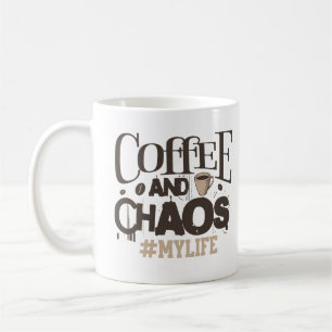 Caneca De Café Café E Caos Engraçado Sarcástico Dizendo Cafeína