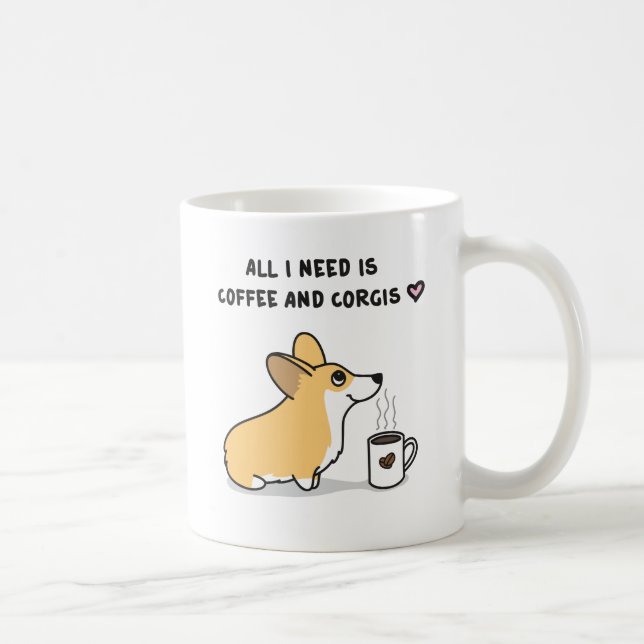 Caneca De Café Café e Corgis [branco vermelho] (Direita)