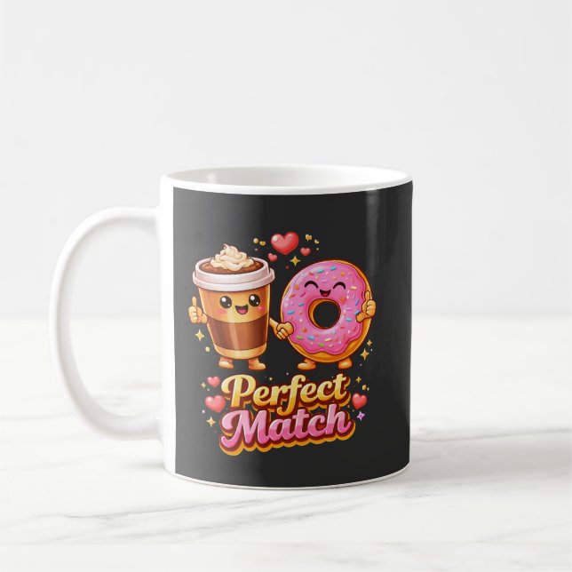 Caneca De Café Café e Donut Combinação Perfeita de Comida Fofa (Esquerda)