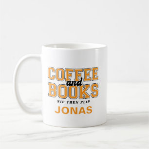 Caneca De Café Café e Livros Beba e Depois Leia Bibliófilo Laranj