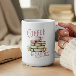 Caneca De Café Café e Livros Monogram Floral