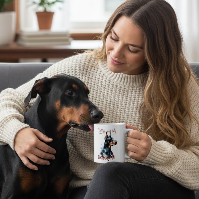 Caneca De Café Café e Meu Doberman Negros Bonitos/Personalizam Mu (Criador carregado)