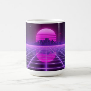 Caneca De Café Café Estético Retro Neon Synthwave Infinito Grid