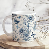 Café Floral e Borboleta Azul e White Vintage