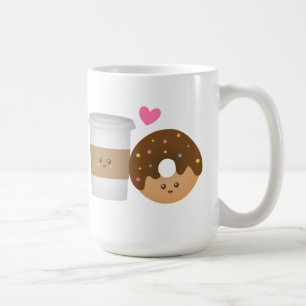 Caneca De Café Café Fofo e Donut Apaixonados, Par Perfeito