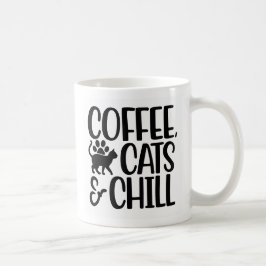 Caneca De Café Café, Gatos e Resfriamento - Preto
