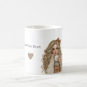 Caneca De Café Café Grãos Coração Creme Loira Feminina