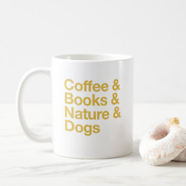 Caneca De Café Café, Livros, Natureza e Cães Mug (Amarelo)